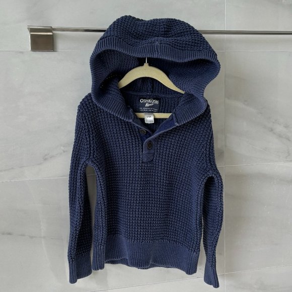 2/$16 Navy OshKosh Hooded Chunky Knit Sweater - Boys 6 - Picture 1 of 5